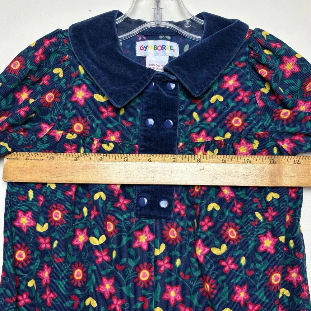 Vintage 1996 Gymboree Floral Holiday Plaid Blue Velvet Corduroy XS 9-18 Months